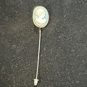 282- Vintage Trifari possible (crown) Cameo Stick Pin in Pale Blue and White